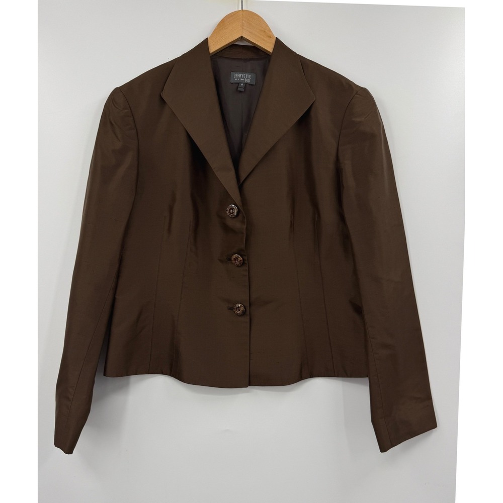 Lafayette 148 New York Womens Brown Silk Blazer Jacket Size 8